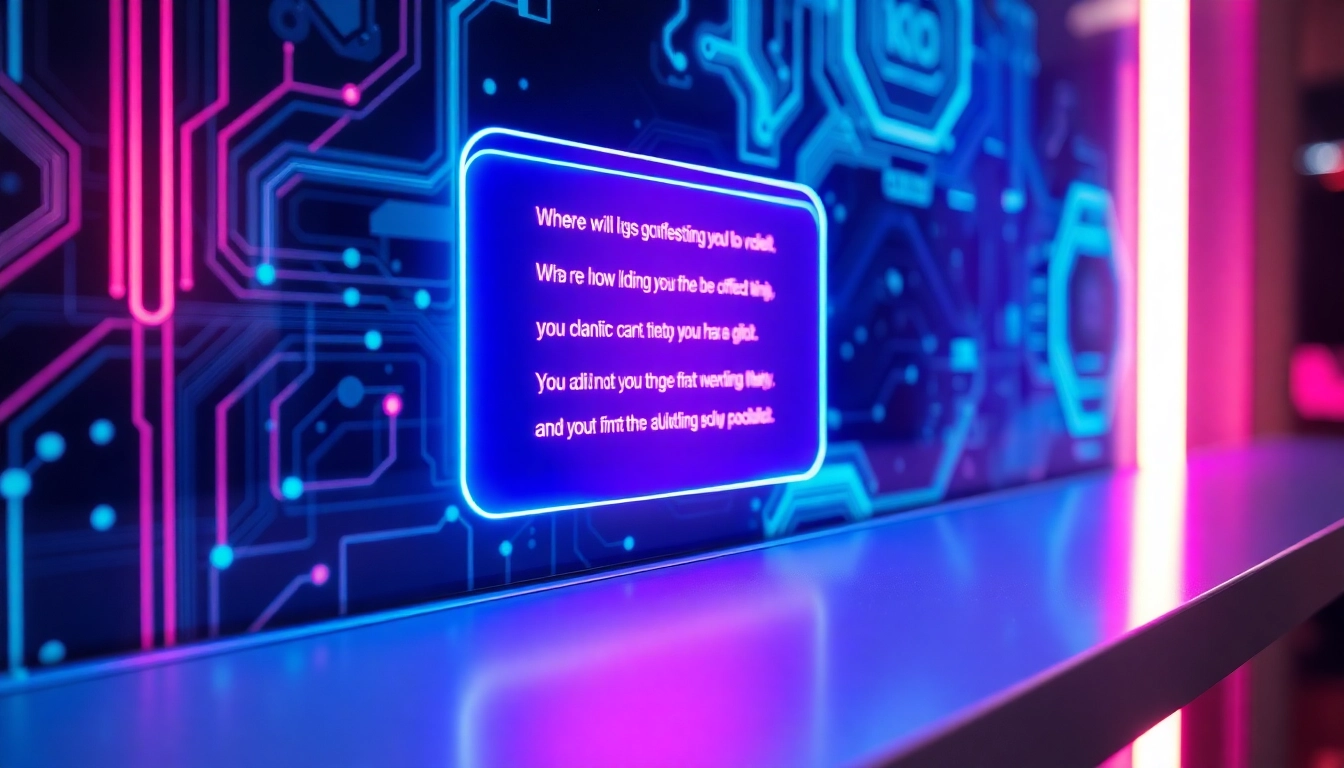 Futuristic AI chatbot interface with glowing holographic dialogue on a dark technological background.
