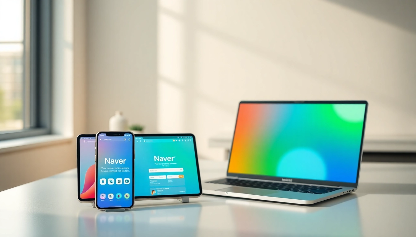 Seamless interaction with Naver on a laptop and mobile device showcasing its diverse online platform features, emphasizing user-friendly design and accessibility.