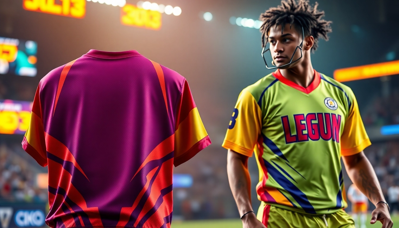 Vibrant sublimation uniforms in action with detailed fabric print and dynamic sports environment, highlighting durability and design.