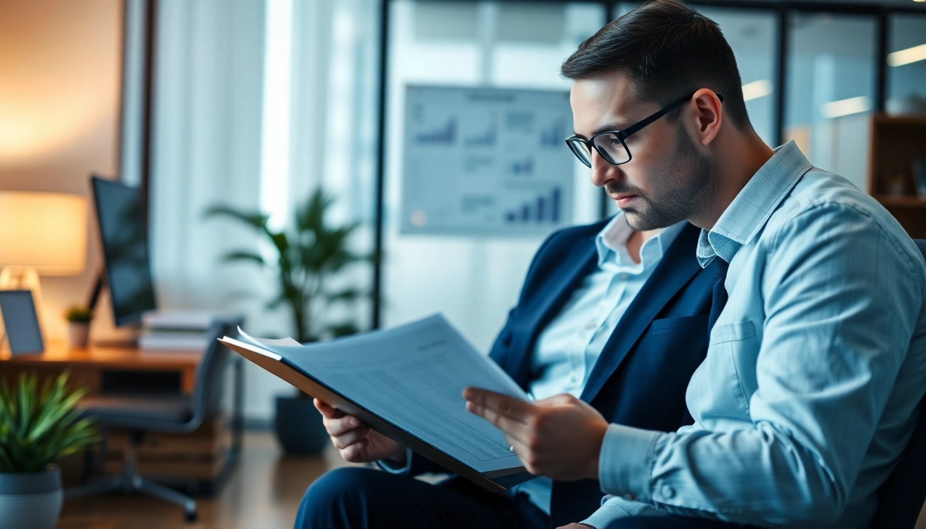 Financial Management Guide Expert advisor analyzing financial documents in a modern office setting