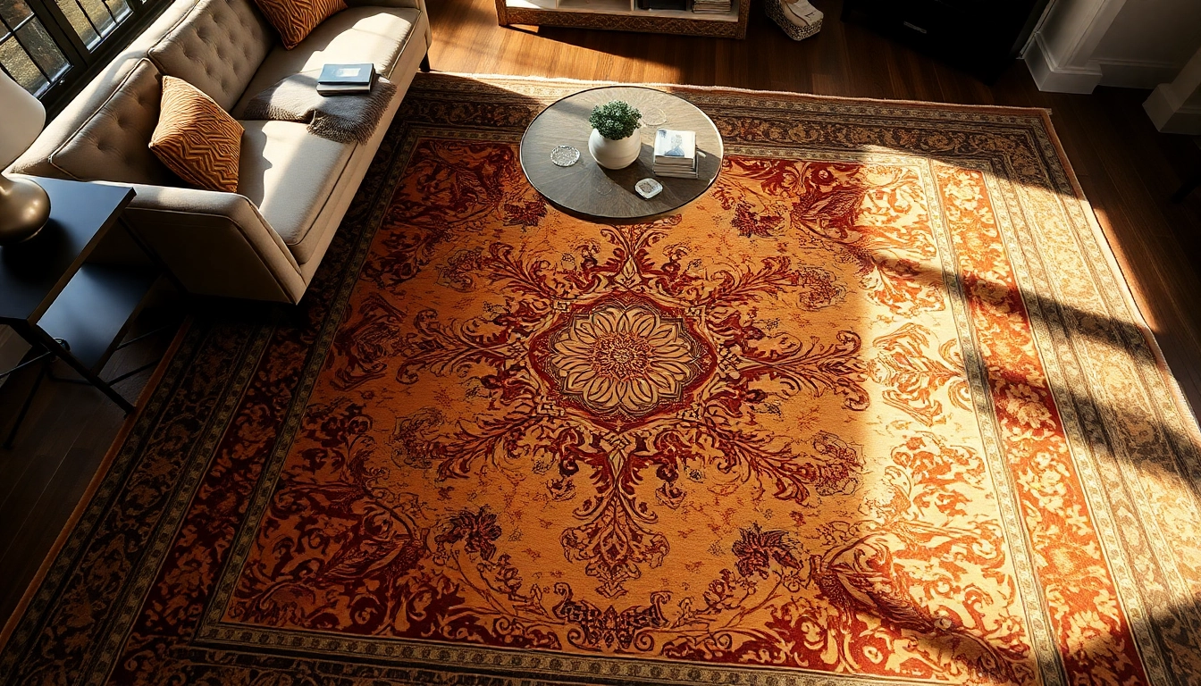 Professional designer showcasing a Tappeto persiano Milano in a modern interior setting for