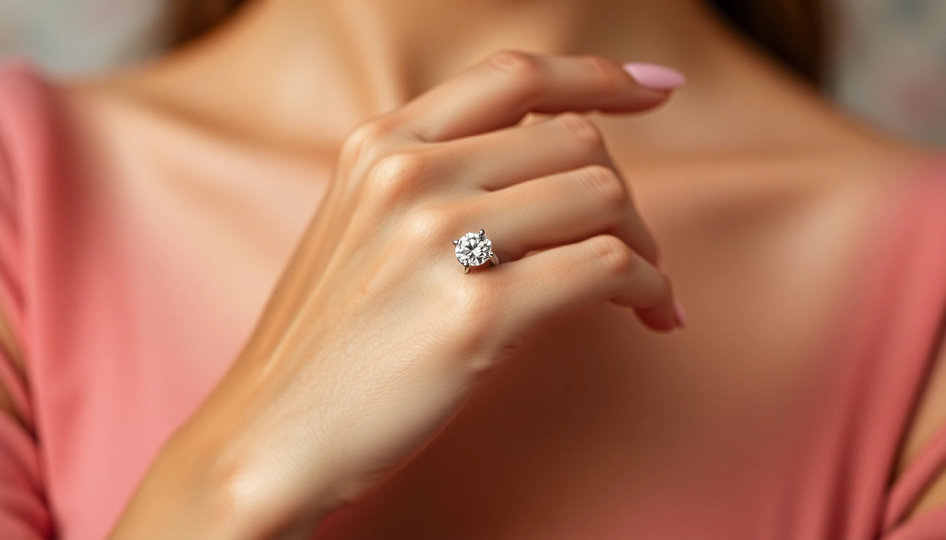 Elegant woman showcasing a ring with laboratoriniai deimantai for stylish jewelry buyers