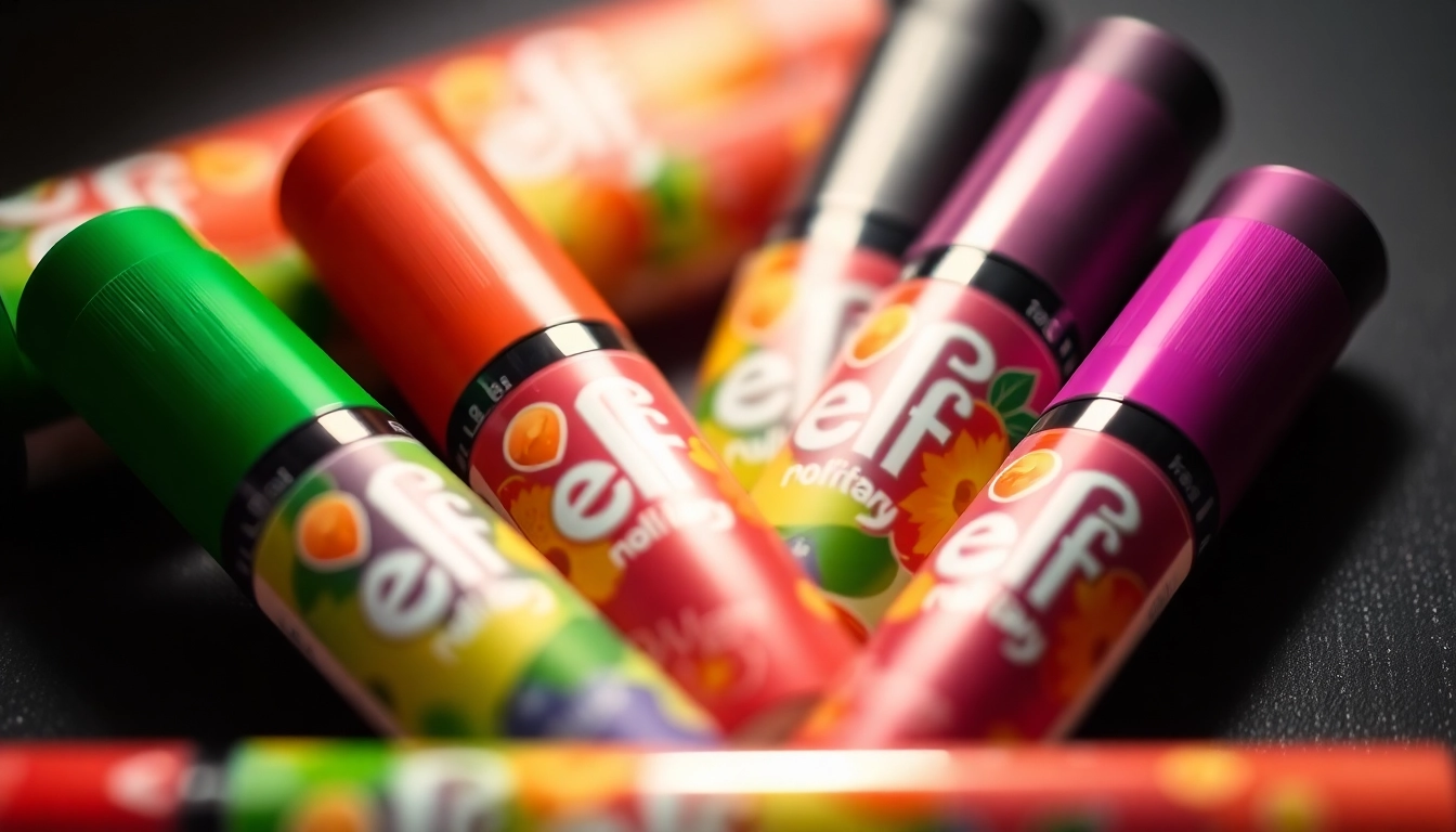 Elf Bar disposable vape device displaying bright fruit flavors with sleek design and colorful