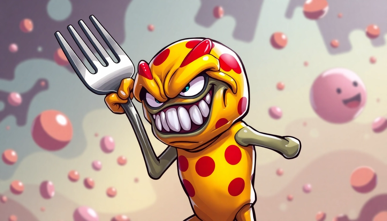 Engaging scene of Angry Pepe Fork collectible in action, highlighting its unique art style and