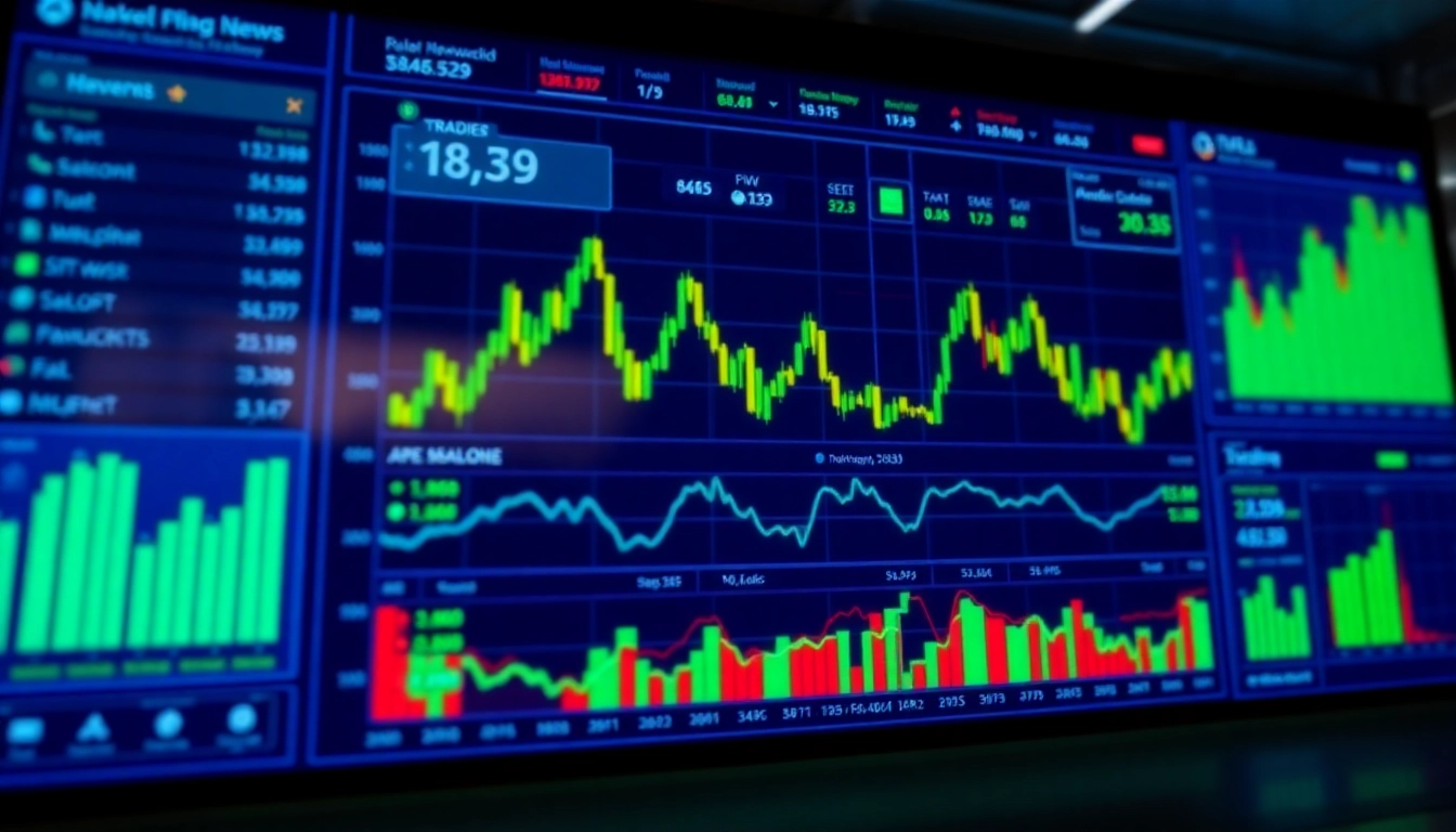 Trader monitoring live trading news updates on digital screen for informed decisions and market